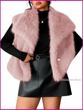 Faux Fur Vest Sleeveless Jacket with Pockets Winter Outerwear Plus Size